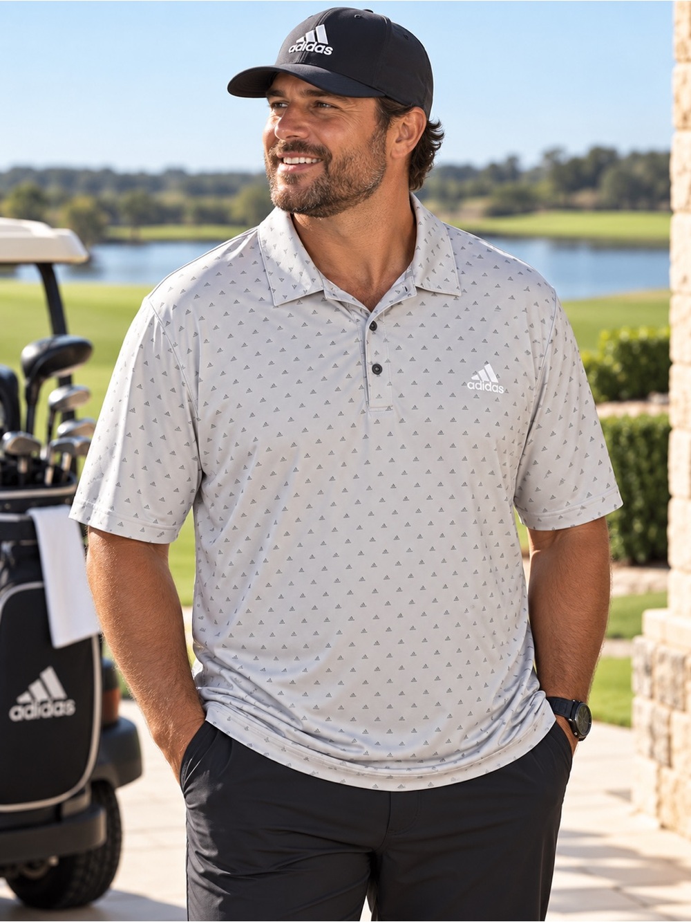 Adidas Ultimate365 Essence Print Golf Polo Gray XXL Performance Shirt #223
